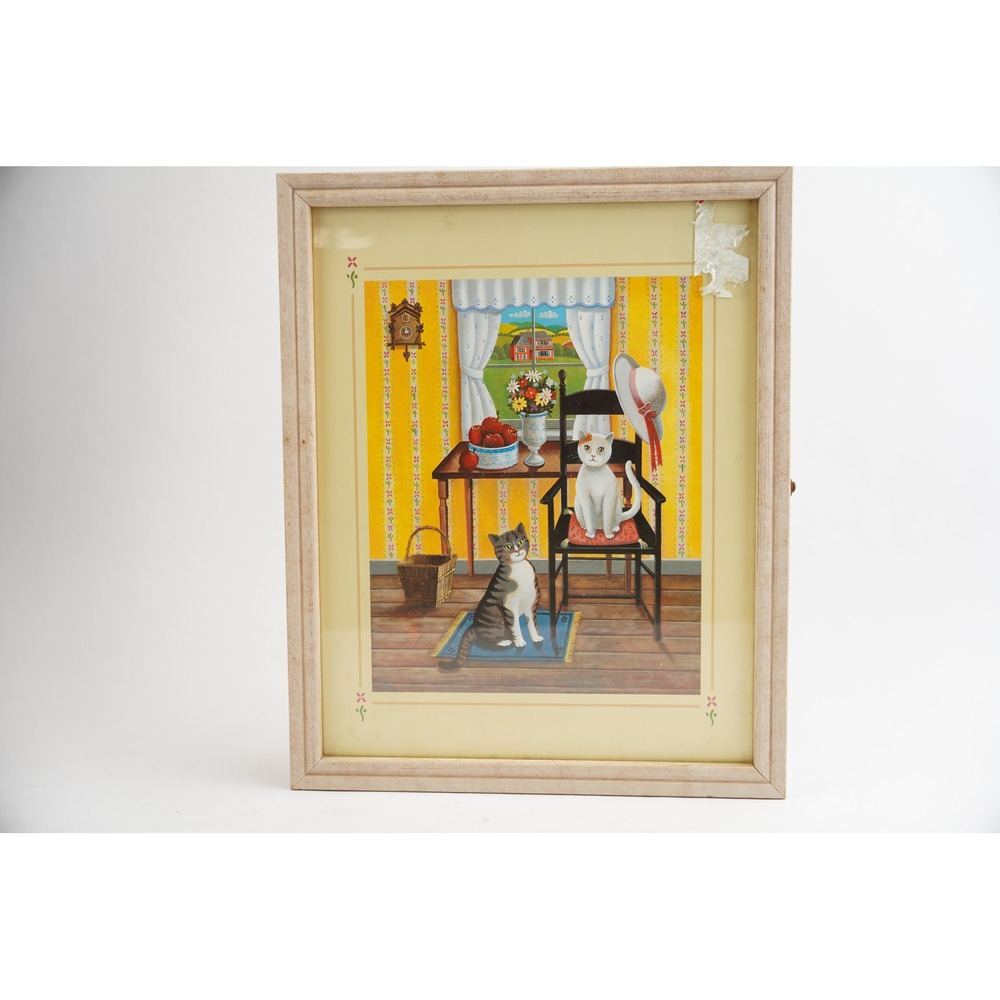 Steven Klein Cat Print Wooden Wall Cabinet Small Tan Cork Board Shelves Good